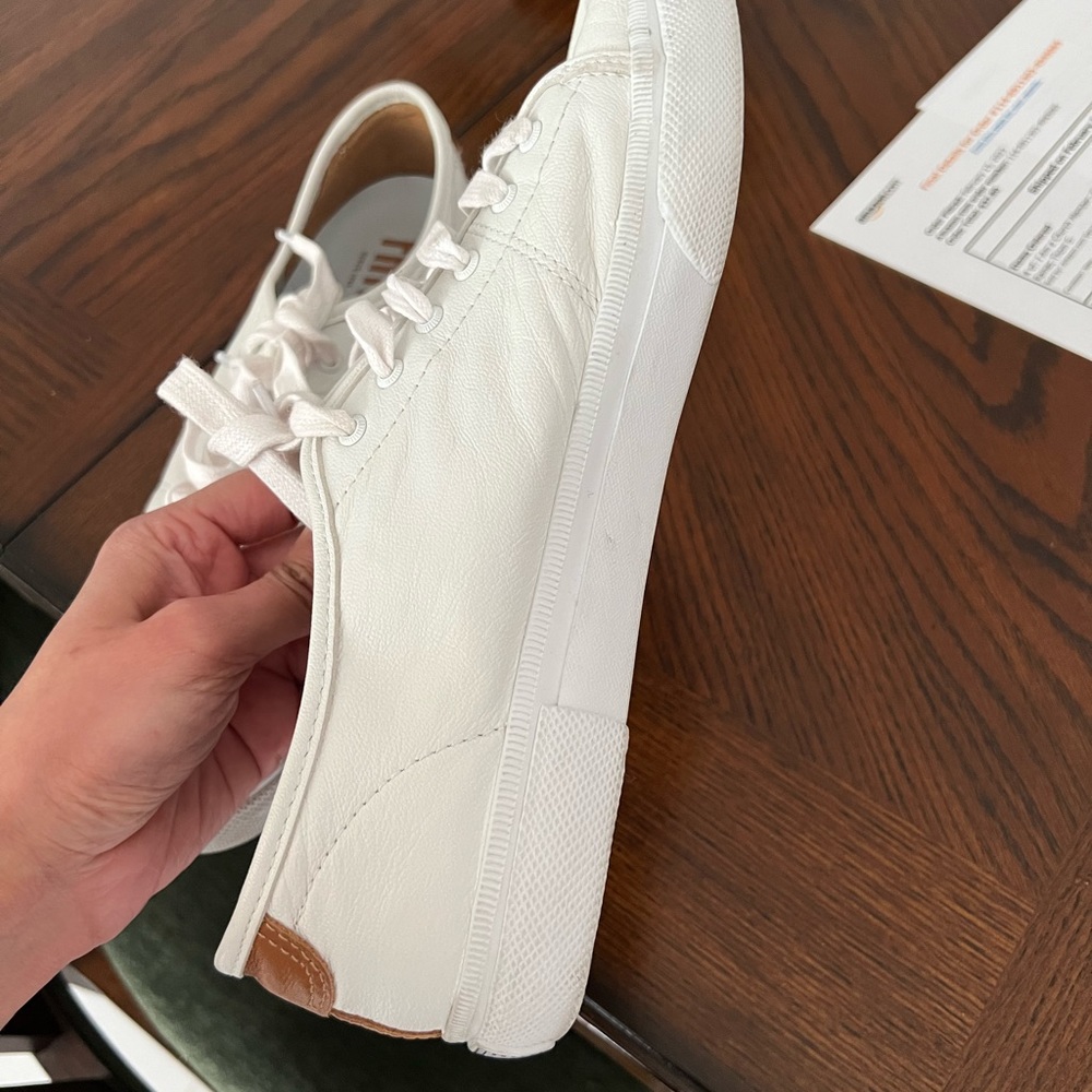 Frye Gia Leather Sneaker w / tan accents on heel! Offers accepted